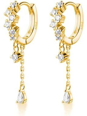 Sterling Silver CZ Teardrop Hoop Earrings for Women & Teens - Dangle Huggies